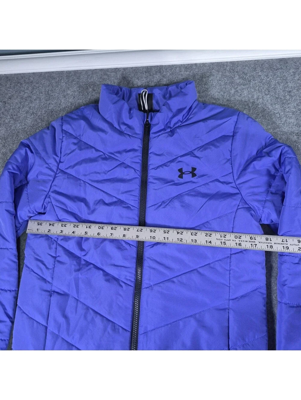 Boys Under Armour Puffer Jacket Youth L Blue Full Zip Hooded Warm Winter Youth